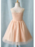 Blush Pink Tulle V Neck With Butterfly Short Flower Girl Dress